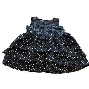 Black White Dotted Dress Layered Skirt Lace Accent Bodice Sleveless Size 2T
